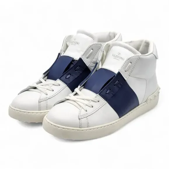 Valentino Garavani Open Men's High Top Leather Sneakers White Blue
